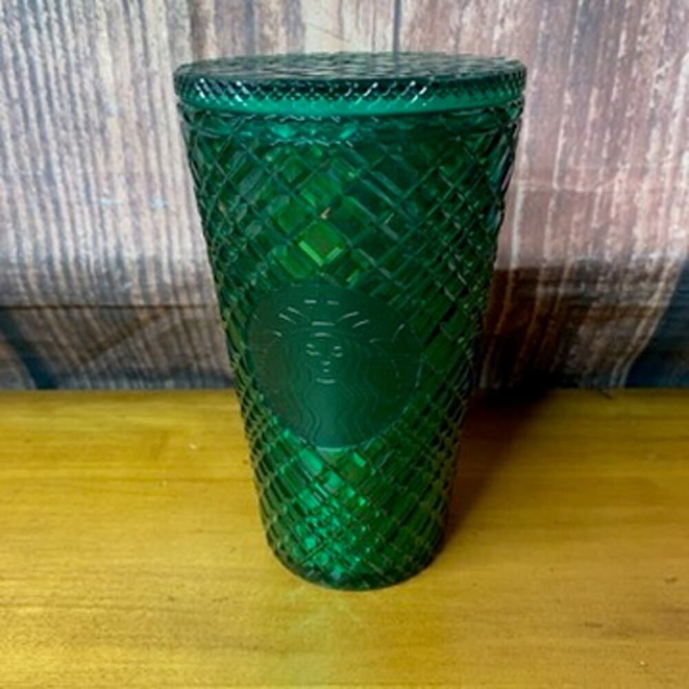Starbucks Green Geometric Faceted Tumbler Cup w/ Lid 16‎ oz NO STRAW